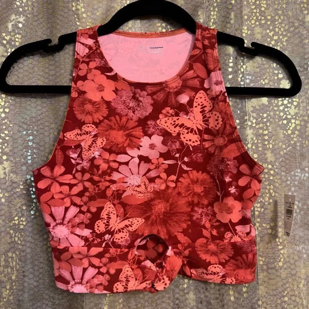 Aerie OFFLINE Real Me XTRA Twist Crop Tank Red Butterfly Print Small NWT